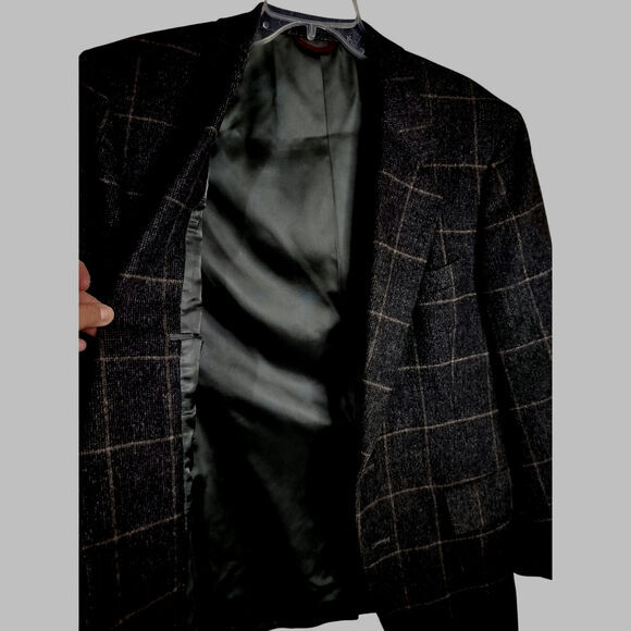 M545)Hart Schaffner Marx Two Button Brown Plaid Camel Hair Blazer 42R - Picture 10 of 10